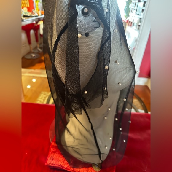 CALLIOPE BLACK WOMEN’S PEARL SHEER MESH SHORT SLEEVE TOP SIZE L - Picture 2 of 4